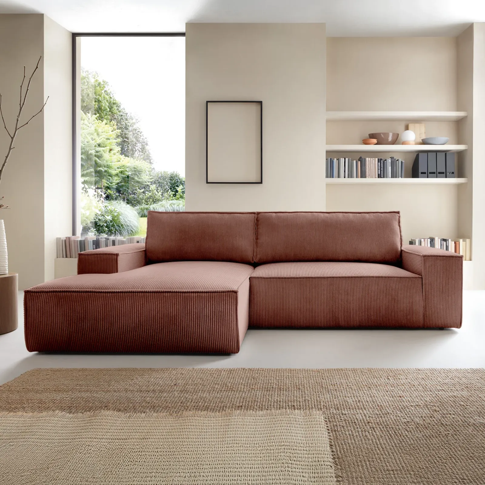 Garnero Arredamenti Divani Angolari|Divani Letto-Divano letto angolare sinistra 3 posti 267x167cm velluto a coste rosa Relaxion Velluto a Coste Poso Rosa