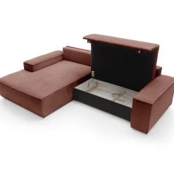 Garnero Arredamenti Divani Angolari|Divani Letto-Divano letto angolare sinistra 3 posti 267x167cm velluto a coste rosa Relaxion Velluto a Coste Poso Rosa