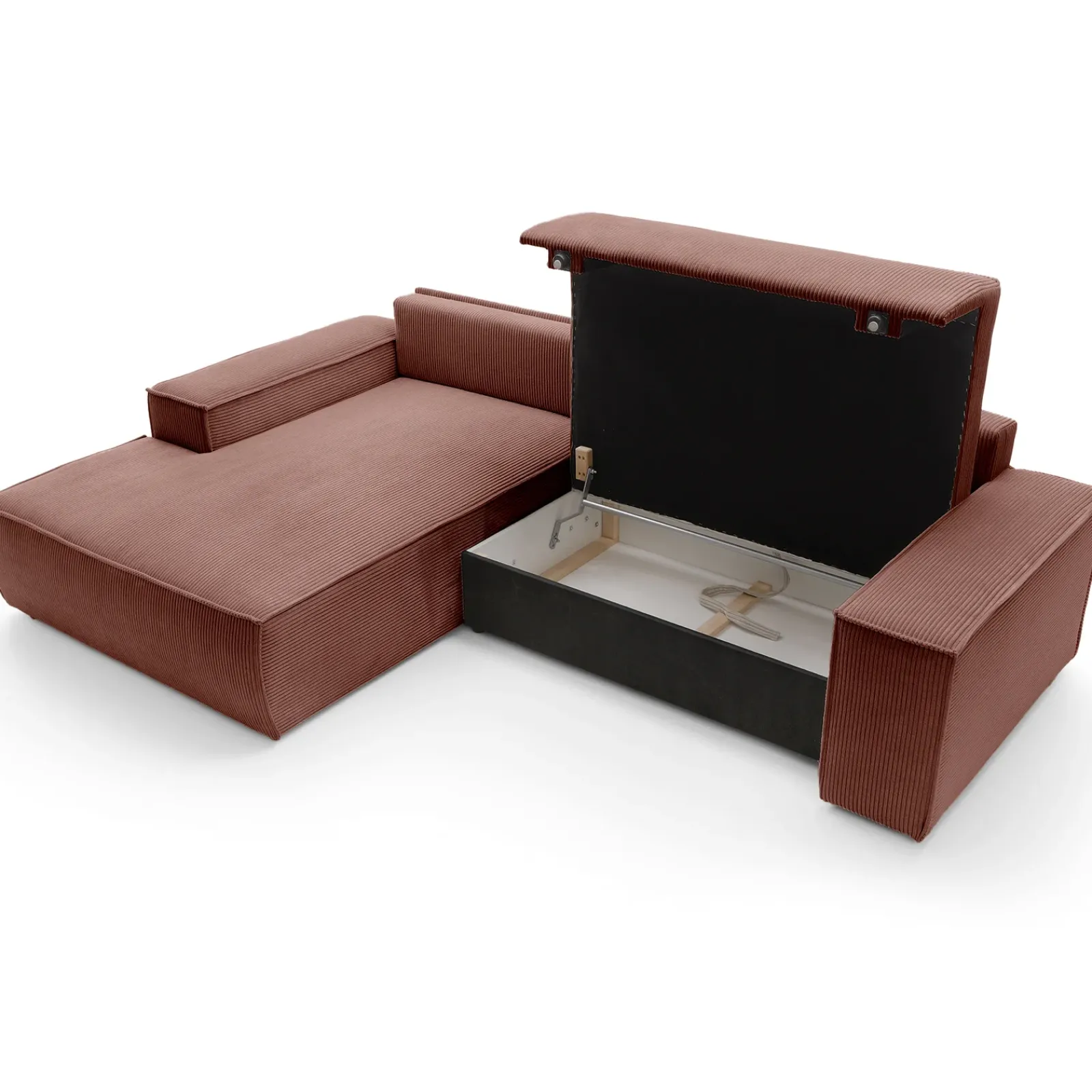 Garnero Arredamenti Divani Angolari|Divani Letto-Divano letto angolare sinistra 3 posti 267x167cm velluto a coste rosa Relaxion Velluto a Coste Poso Rosa