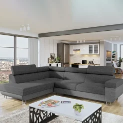 Garnero Arredamenti Divani Angolari|Divani Letto-Divano letto angolare sinistra 5 posti 253x188cm con box contenitore grigio Almese Tessuto Treccia Fine Lux Grigio