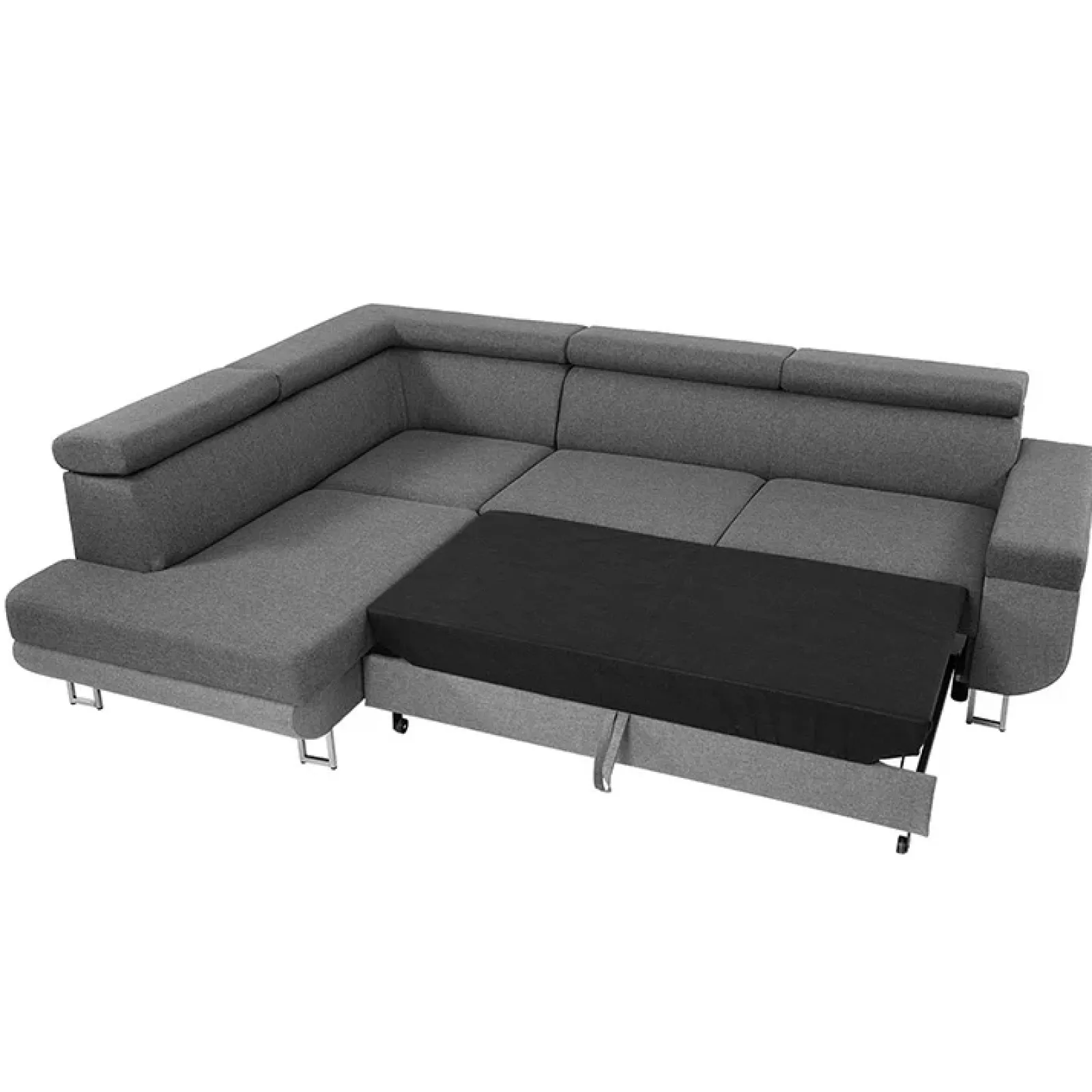 Garnero Arredamenti Divani Angolari|Divani Letto-Divano letto angolare sinistra 5 posti 253x188cm con box contenitore grigio Almese Tessuto Treccia Fine Lux Grigio