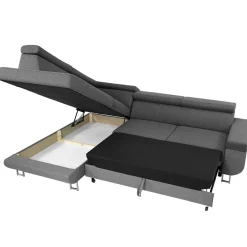 Garnero Arredamenti Divani Angolari|Divani Letto-Divano letto angolare sinistra 5 posti 253x188cm con box contenitore grigio Almese Tessuto Treccia Fine Lux Grigio