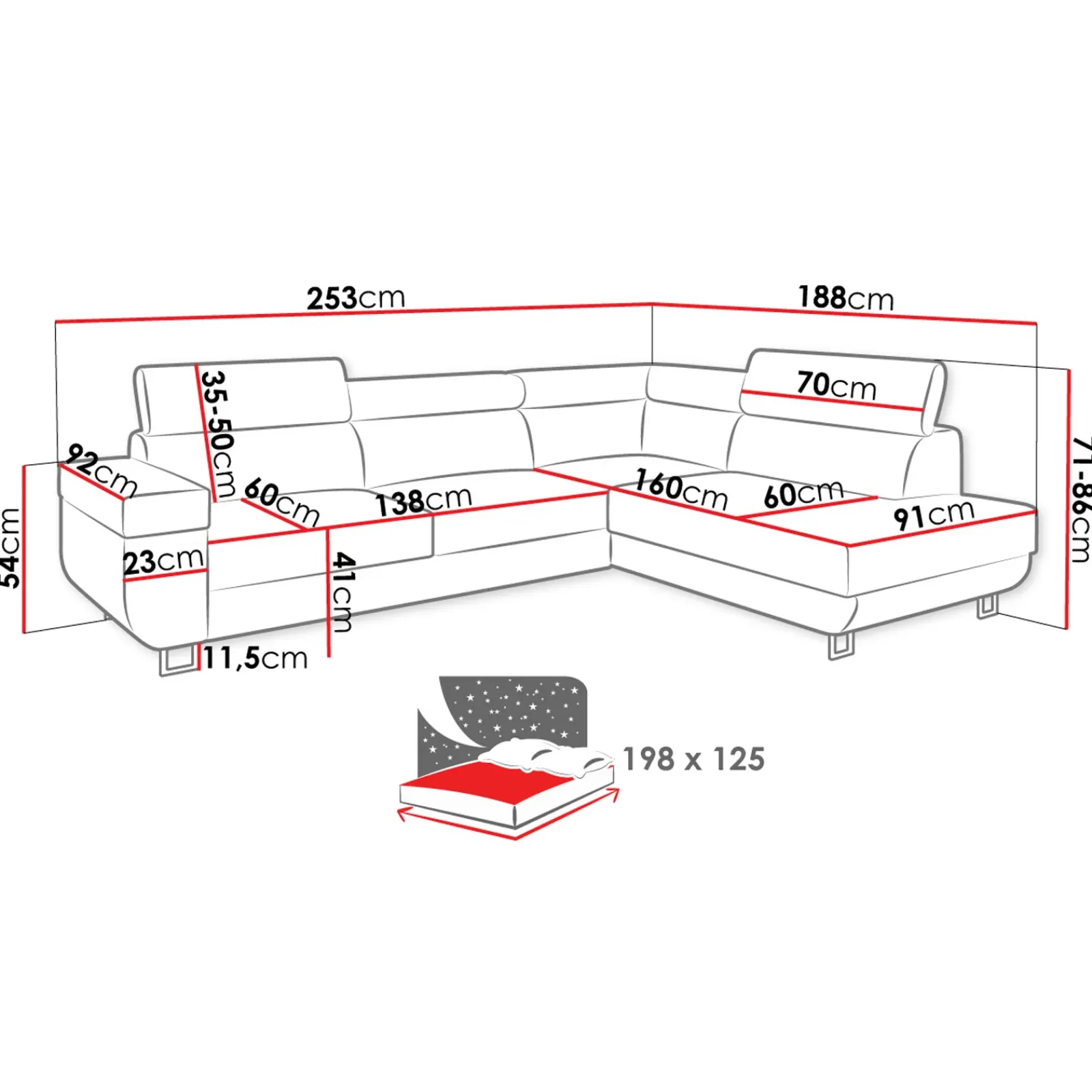 Garnero Arredamenti Divani Angolari|Divani Letto-Divano letto angolare sinistra 5 posti 253x188cm con box contenitore grigio Almese Tessuto Treccia Fine Lux Grigio