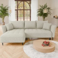 Garnero Arredamenti Divani Angolari|Divani Letto-Divano letto angolare sinistro 3 posti 276x158cm tessuto tortora Angle Tessuto Peluche Onega Tortora