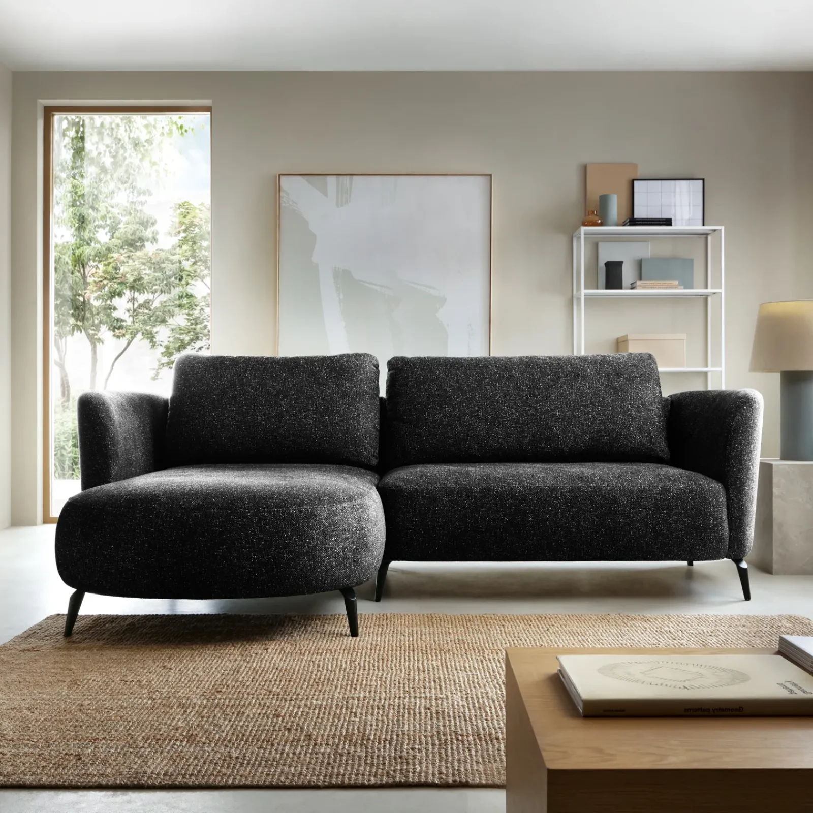 Garnero Arredamenti Divani Angolari|Divani Letto-Divano letto angolare sinistra 3 posti 260x180cm tessuto bouclè antracite Repose Tessuto Bouclè Blur Antracite
