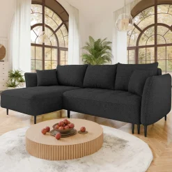 Garnero Arredamenti Divani Angolari|Divani Letto-Divano letto angolare sinistro 3 posti 276x158cm tessuto grigio antracite Angle Tessuto Peluche Onega Antracite