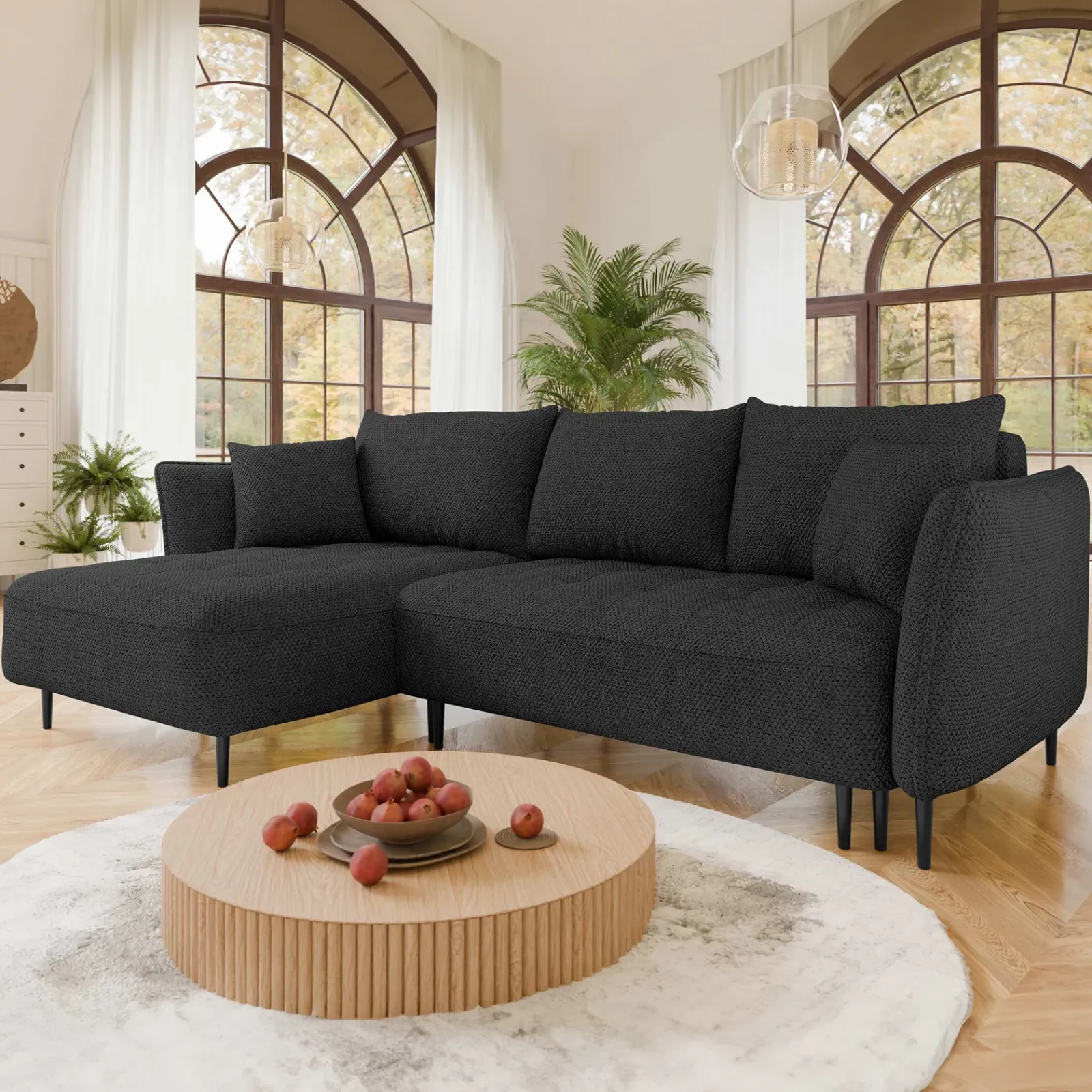 Garnero Arredamenti Divani Angolari|Divani Letto-Divano letto angolare sinistro 3 posti 276x158cm tessuto grigio antracite Angle Tessuto Peluche Onega Antracite