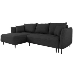 Garnero Arredamenti Divani Angolari|Divani Letto-Divano letto angolare sinistro 3 posti 276x158cm tessuto grigio antracite Angle Tessuto Peluche Onega Antracite