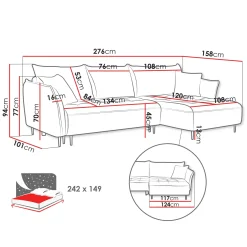 Garnero Arredamenti Divani Angolari|Divani Letto-Divano letto angolare sinistro 3 posti 276x158cm tessuto grigio antracite Angle Tessuto Peluche Onega Antracite