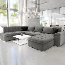 Garnero Arredamenti Divani Panoramici|Divani Angolari-Divano letto angolare sinistra 5 posti 350x205cm grigio Agliana Tessuto Vellutato Manila Grigio Nero