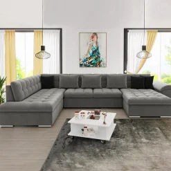 Garnero Arredamenti Divani Panoramici|Divani Angolari-Divano letto angolare sinistra 5 posti 350x205cm grigio Agliana Tessuto Vellutato Manila Grigio Nero