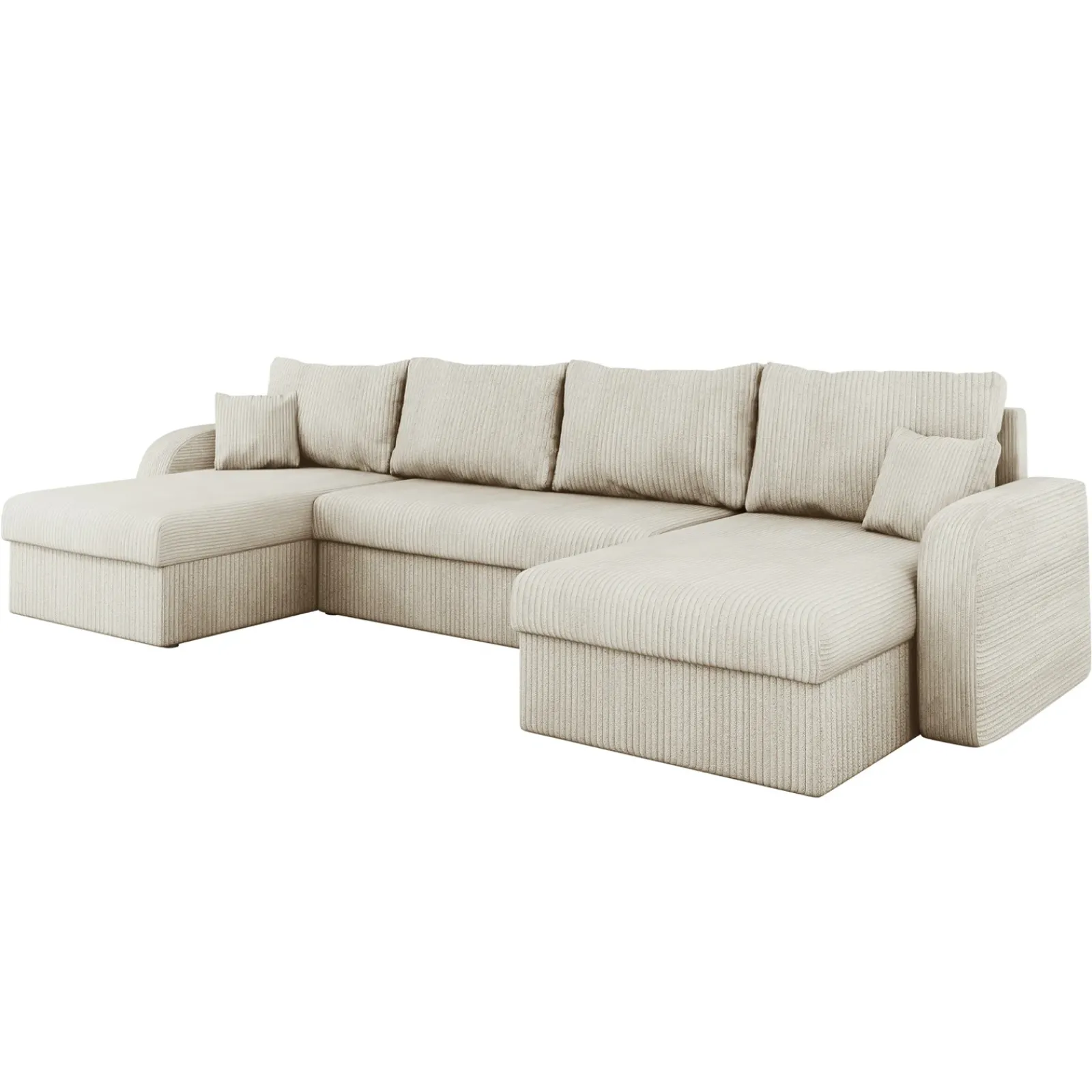 Garnero Arredamenti Divani Panoramici|Divani Angolari-Divano letto angolare velluto a coste beige 304x140cm con contenitore Assunta Velluto Poso Beige