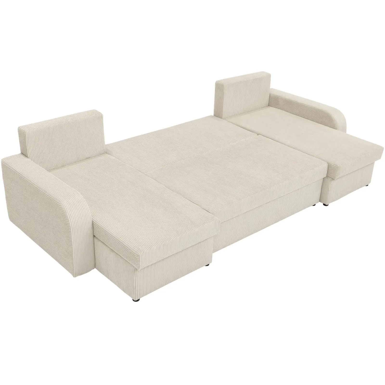 Garnero Arredamenti Divani Panoramici|Divani Angolari-Divano letto angolare velluto a coste beige 304x140cm con contenitore Assunta Velluto Poso Beige