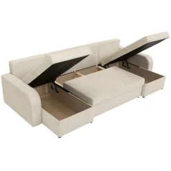 Garnero Arredamenti Divani Panoramici|Divani Angolari-Divano letto angolare velluto a coste beige 304x140cm con contenitore Assunta Velluto Poso Beige