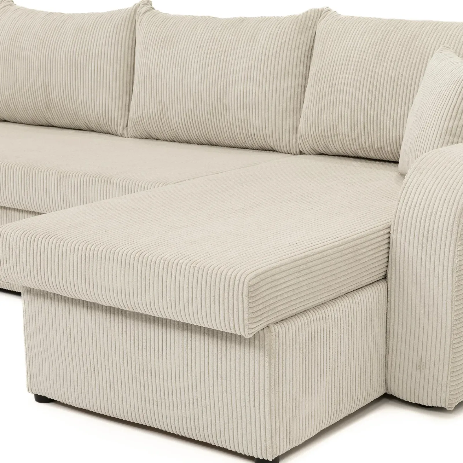 Garnero Arredamenti Divani Panoramici|Divani Angolari-Divano letto angolare velluto a coste beige 304x140cm con contenitore Assunta Velluto Poso Beige