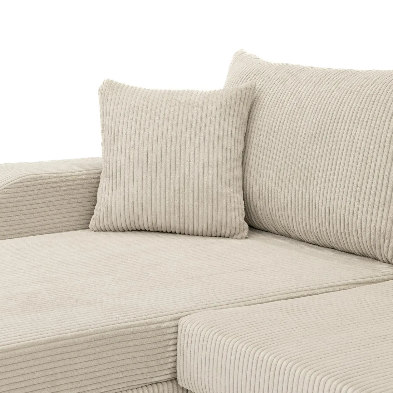 Garnero Arredamenti Divani Panoramici|Divani Angolari-Divano letto angolare velluto a coste beige 304x140cm con contenitore Assunta Velluto Poso Beige