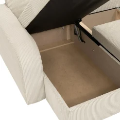 Garnero Arredamenti Divani Panoramici|Divani Angolari-Divano letto angolare velluto a coste beige 304x140cm con contenitore Assunta Velluto Poso Beige