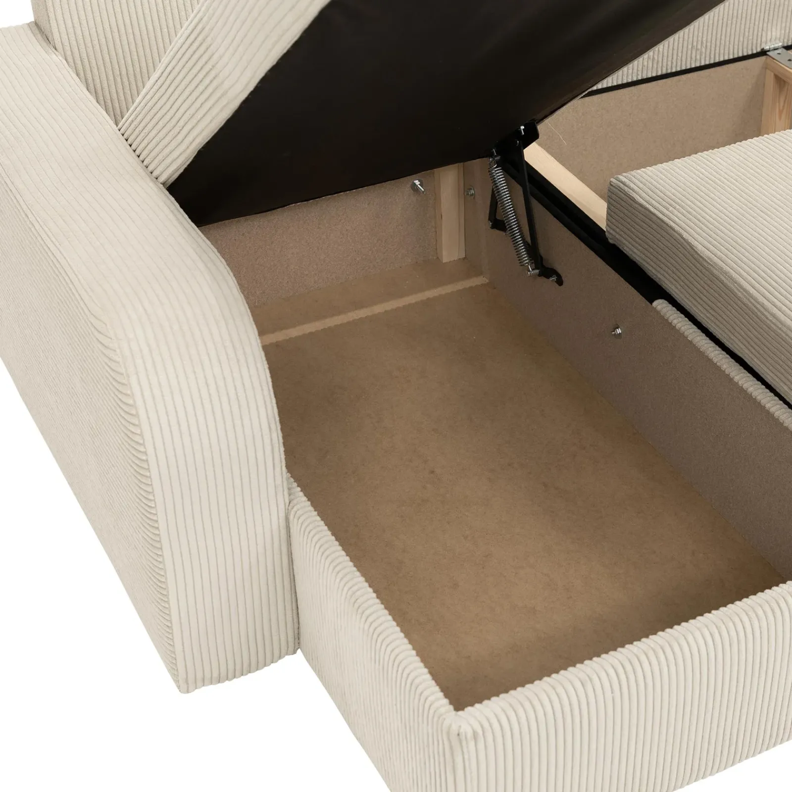 Garnero Arredamenti Divani Panoramici|Divani Angolari-Divano letto angolare velluto a coste beige 304x140cm con contenitore Assunta Velluto Poso Beige
