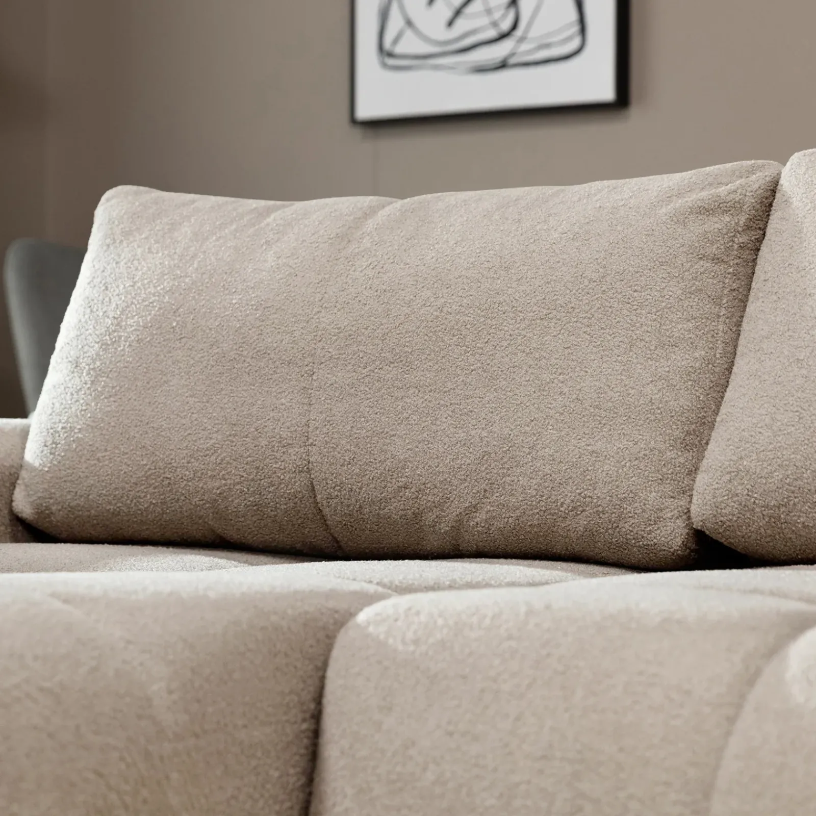 Garnero Arredamenti Divani Angolari|Divani Letto-Divano letto con angolo a sinistra 4 posti 270x173cm con contenitore Litos Tessuto Bouclé Beige