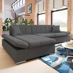 Garnero Arredamenti Divani Angolari|Divani Letto-Divano letto con angolo a sinistra 4 posti 278x161cm contenitore grigio Zenia