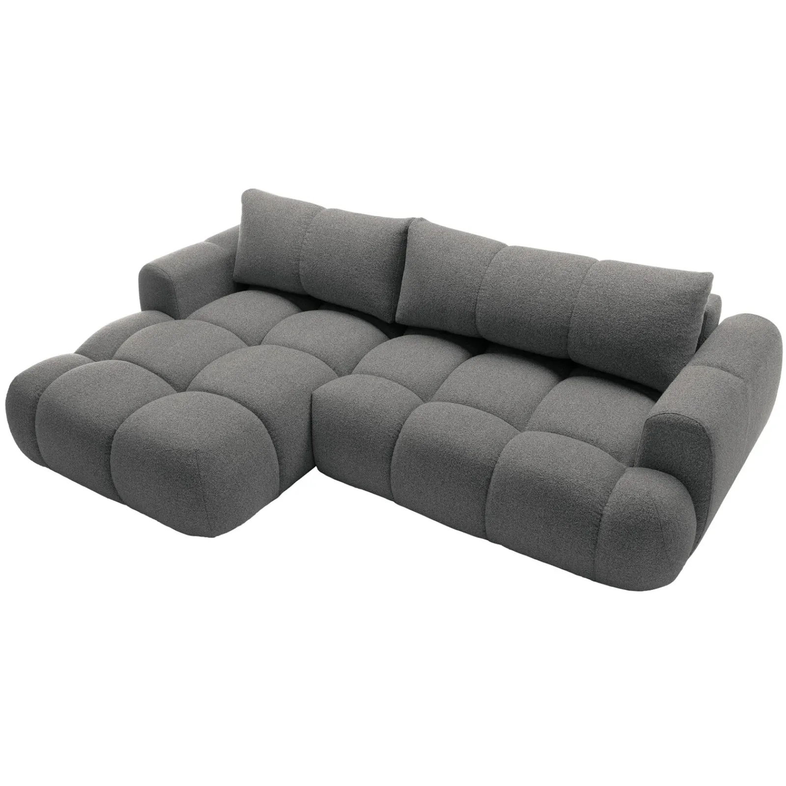 Garnero Arredamenti Divani Angolari|Divani Letto-Divano letto con angolo a sinistra 4 posti 270x173cm con contenitore Litos Tessuto Bouclé Grigio Scuro