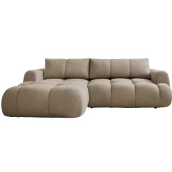 Garnero Arredamenti Divani Angolari|Divani Letto-Divano letto con angolo a sinistra 4 posti 270x173cm con contenitore tessuto bouclé marrone chiaro Litos Tessuto Bouclè Marrone Chiaro