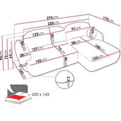 Garnero Arredamenti Divani Angolari|Divani Letto-Divano letto con angolo a destra 4 posti 275x175cm con contenitore imbottito beige Aurum