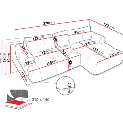 Garnero Arredamenti Divani Angolari|Divani Letto-Divano letto con angolo a destra 4 posti 270x173cm con contenitore Litos Tessuto Bouclé Grigio Scuro