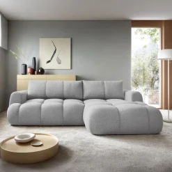 Garnero Arredamenti Divani Angolari|Divani Letto-Divano letto con angolo a destra 4 posti 270x173cm con contenitore Litos Tessuto Bouclé Grigio chiaro