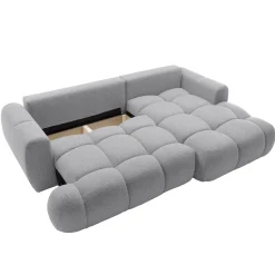 Garnero Arredamenti Divani Angolari|Divani Letto-Divano letto con angolo a destra 4 posti 270x173cm con contenitore Litos Tessuto Bouclé Grigio chiaro