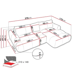 Garnero Arredamenti Divani Angolari|Divani Letto-Divano letto con angolo a destra 4 posti 270x173cm con contenitore Litos Tessuto Bouclé Grigio Tortora