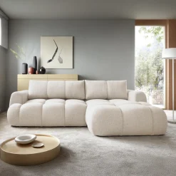 Garnero Arredamenti Divani Angolari|Divani Letto-Divano letto con angolo a destra 4 posti 270x173cm con contenitore Litos Tessuto Bouclé Bianco Crema