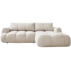 Garnero Arredamenti Divani Angolari|Divani Letto-Divano letto con angolo a destra 4 posti 270x173cm con contenitore Litos Tessuto Bouclé Bianco Crema