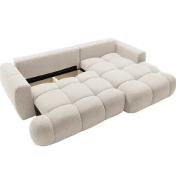 Garnero Arredamenti Divani Angolari|Divani Letto-Divano letto con angolo a destra 4 posti 270x173cm con contenitore Litos Tessuto Bouclé Bianco Crema