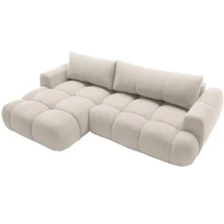 Garnero Arredamenti Divani Angolari|Divani Letto-Divano letto con angolo a sinistra 4 posti 270x173cm con contenitore Litos Tessuto Bouclé Bianco Crema