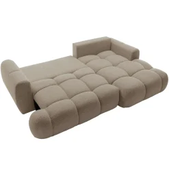 Garnero Arredamenti Divani Angolari|Divani Letto-Divano letto con angolo a destra 4 posti 270x173cm con contenitore tessuto bouclé marrone chiaro Litos Tessuto Bouclè Marrone Chiaro