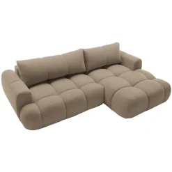 Garnero Arredamenti Divani Angolari|Divani Letto-Divano letto con angolo a destra 4 posti 270x173cm con contenitore tessuto bouclé marrone chiaro Litos Tessuto Bouclè Marrone Chiaro