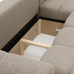 Garnero Arredamenti Divani Angolari|Divani Letto-Divano letto con angolo a destra 4 posti 270x173cm con contenitore tessuto bouclé marrone chiaro Litos Tessuto Bouclè Marrone Chiaro