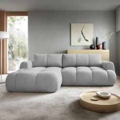 Garnero Arredamenti Divani Angolari|Divani Letto-Divano letto con angolo a sinistra 4 posti 270x173cm con contenitore Litos Tessuto Bouclé Grigio chiaro