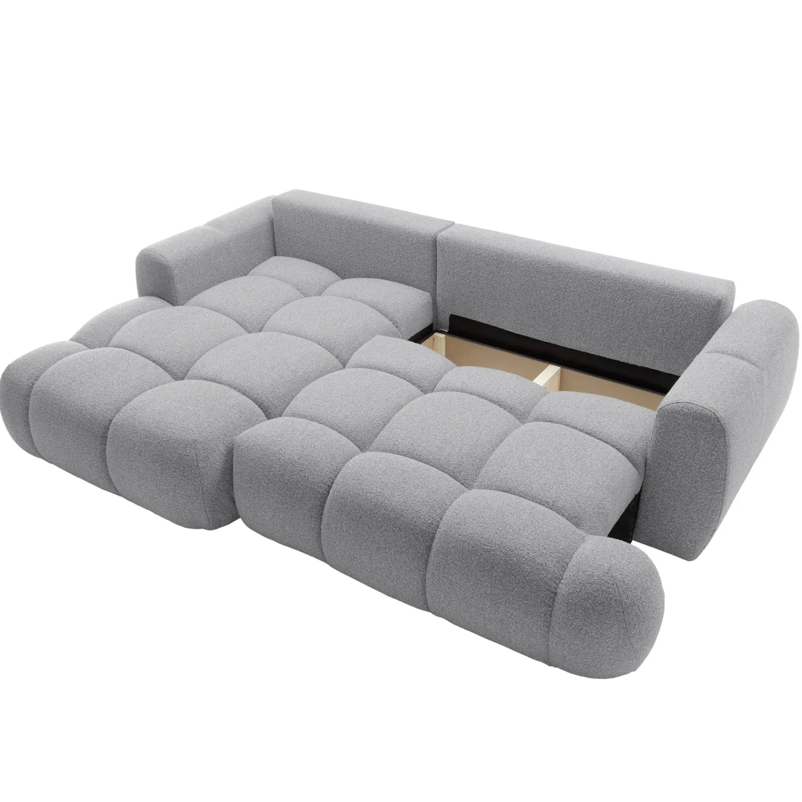 Garnero Arredamenti Divani Angolari|Divani Letto-Divano letto con angolo a sinistra 4 posti 270x173cm con contenitore Litos Tessuto Bouclé Grigio chiaro