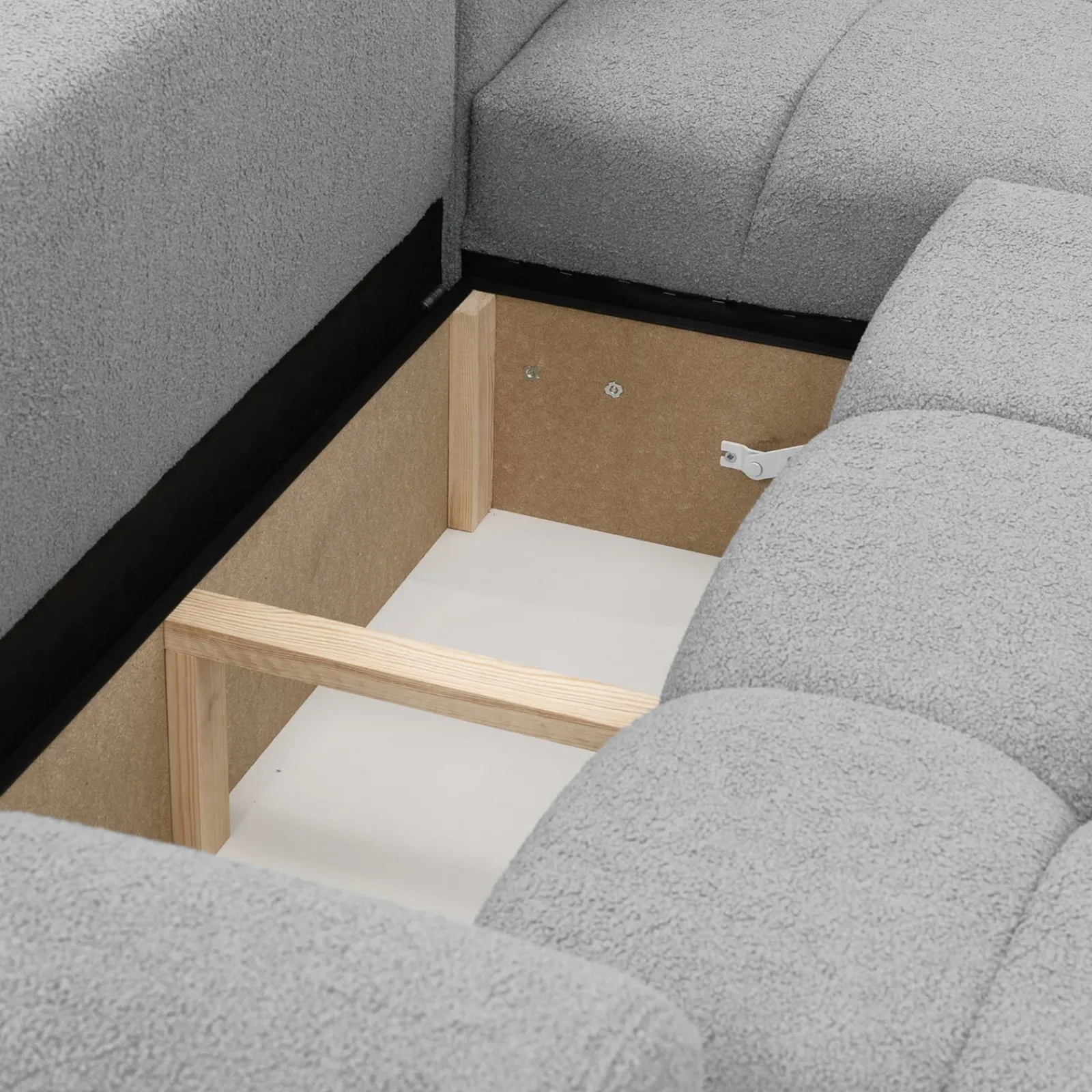 Garnero Arredamenti Divani Angolari|Divani Letto-Divano letto con angolo a sinistra 4 posti 270x173cm con contenitore Litos Tessuto Bouclé Grigio chiaro