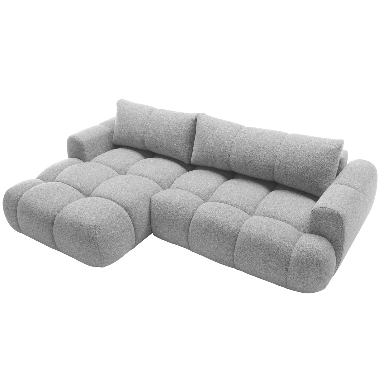 Garnero Arredamenti Divani Angolari|Divani Letto-Divano letto con angolo a sinistra 4 posti 270x173cm con contenitore Litos Tessuto Bouclé Grigio chiaro