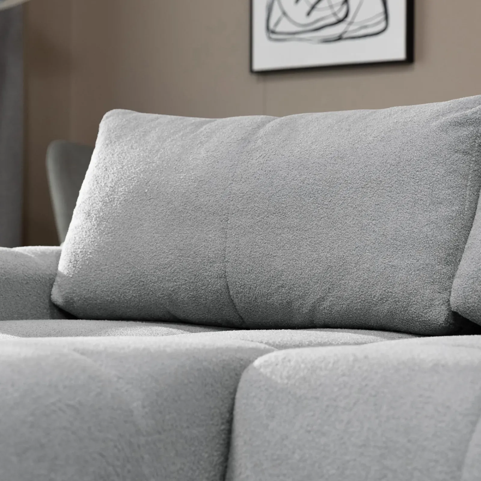 Garnero Arredamenti Divani Angolari|Divani Letto-Divano letto con angolo a sinistra 4 posti 270x173cm con contenitore Litos Tessuto Bouclé Grigio chiaro