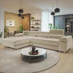 Garnero Arredamenti Divani Angolari|Divani Letto-Divano letto con angolo a sinistra 4 posti 280x170cm box contenitore velluto beige Elvio Tessuto Vellutato Manila Beige