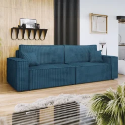 Garnero Arredamenti Divani Lineari|Divani Letto-Divano letto matrimoniale 3 posti 245x90cm velluto a coste blu Ploffy Velluto Poso Blu