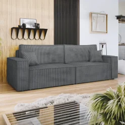 Garnero Arredamenti Divani Lineari|Divani Letto-Divano letto matrimoniale 3 posti 245x90cm velluto a coste grigio antracite Ploffy Velluto Poso Antracite