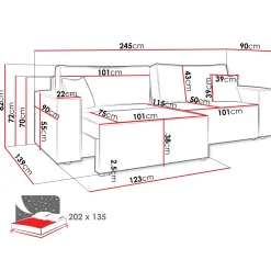 Garnero Arredamenti Divani Lineari|Divani Letto-Divano letto matrimoniale 3 posti 245x90cm velluto a coste grigio antracite Ploffy Velluto Poso Antracite