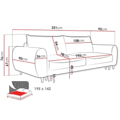 Garnero Arredamenti Divani Lineari|Divani Letto-Divano letto matrimoniale 3 posti 251x95cm tessuto grigio scuro Pluffy Tessuto Peluche Onega Grigio Scuro