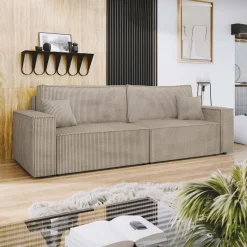 Garnero Arredamenti Divani Lineari|Divani Letto-Divano letto matrimoniale 3 posti 245x90cm velluto a coste tortora Ploffy Velluto Poso Tortora