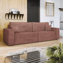 Garnero Arredamenti Divani Lineari|Divani Letto-Divano letto matrimoniale 3 posti 245x90cm velluto a coste rosa Ploffy Velluto Poso Rosa